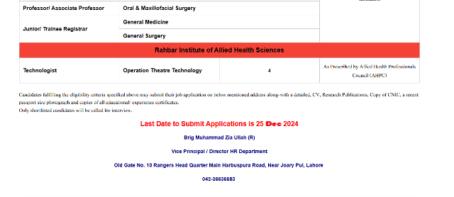 Apply For Online Rahbar Medical and Dental College Lahore Jobs