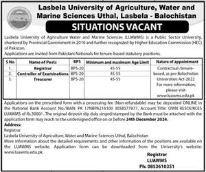 Advertisement Of Jobs at Lasbela University of Agriculture Water