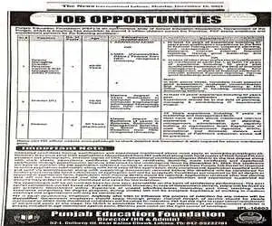 Advertisement Of Jobs vacancies in Punjab Education Foundation